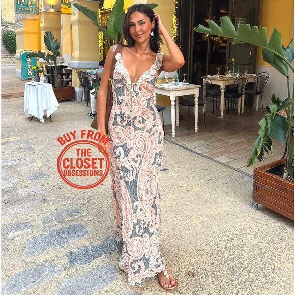 ZARA Printed Ruffle Trim Maxi Dress NWT Blogger Fave Size S - Picture 8 of 16